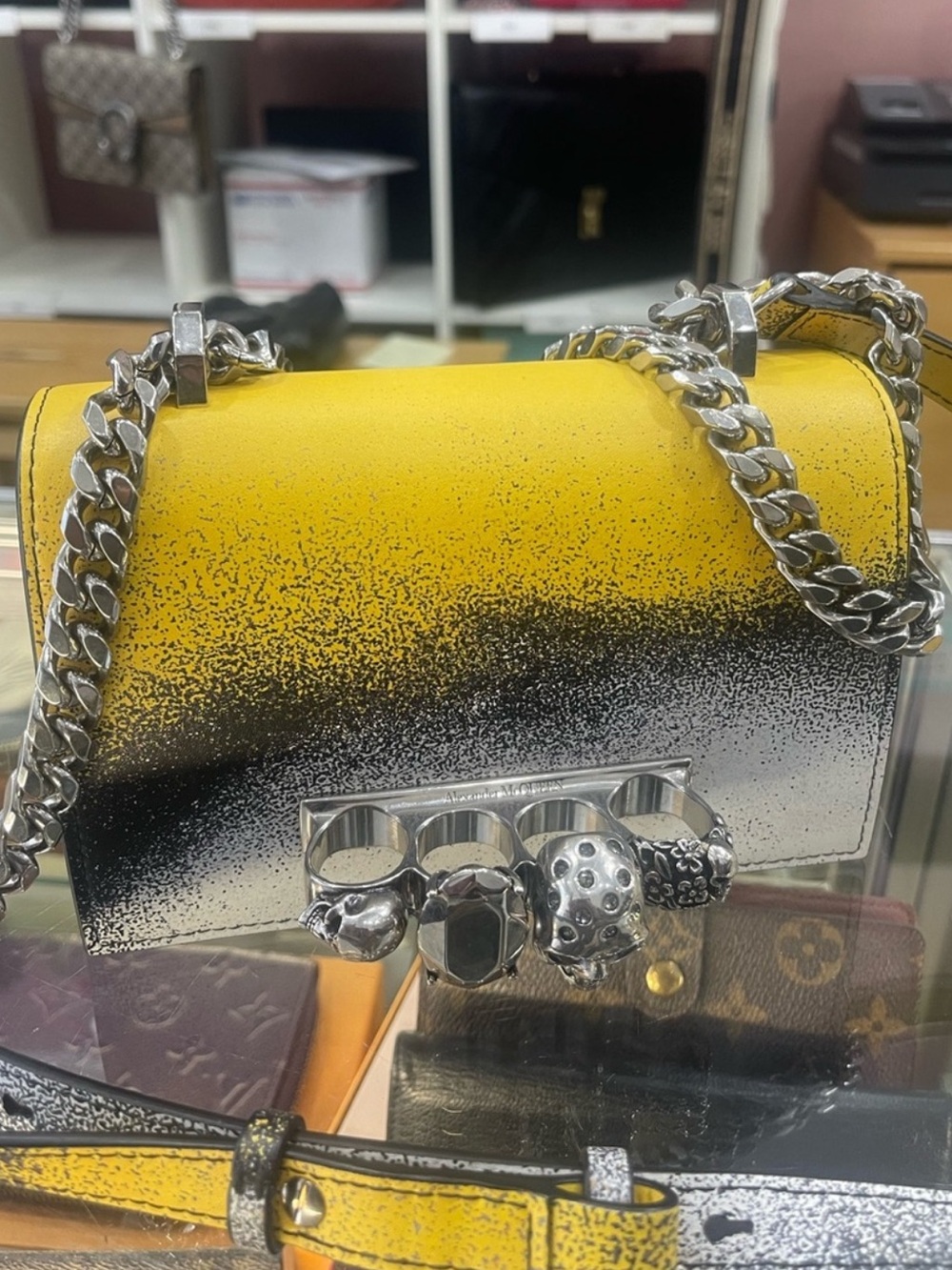 Yellow Ombre Leather Chain Bag with Silver Knuckle-Detail
